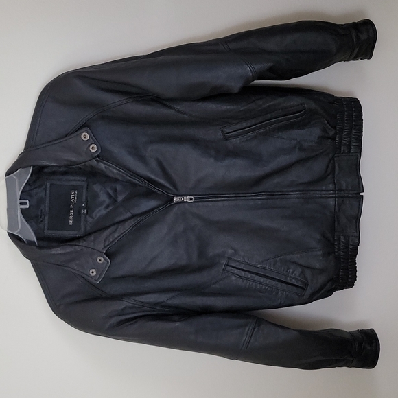 Serge Platini Black Leather Moto Bomber Jacket Milan Italy M - Picture 1 of 13